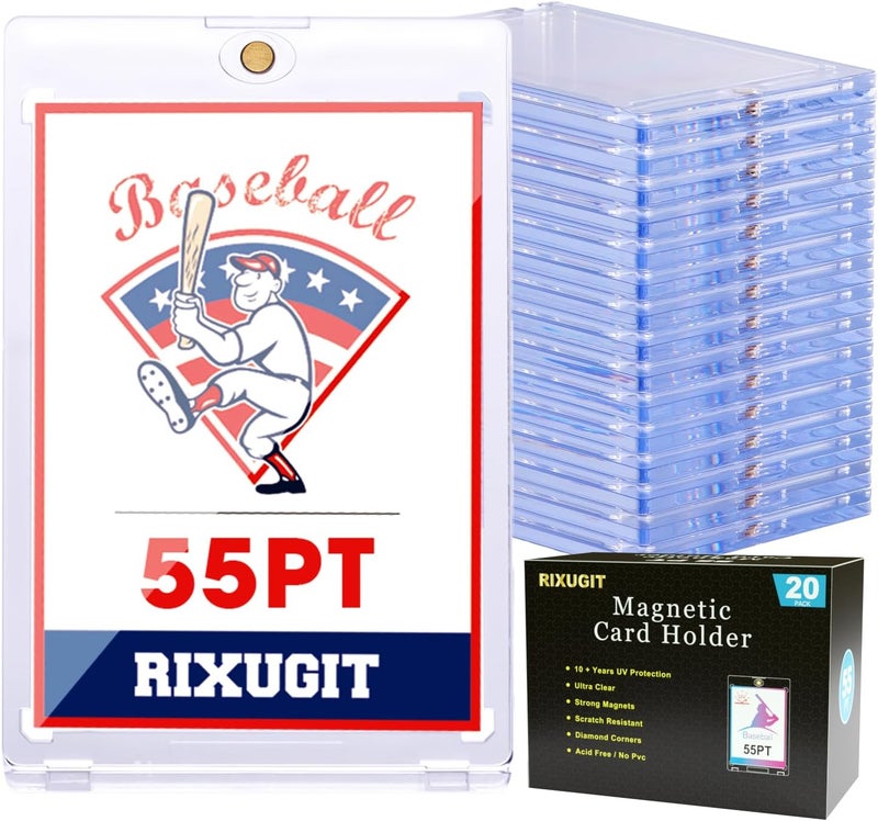 RIXUGIT 20-Pack Magnetic Card Holders for Trading-Cards - 55pt One Touch Magnetic Card Holder, Magnetic Card Case for Sports Game Baseball Cards, Collectible Trading Card Sleeves Business Card Holders - Image 1
